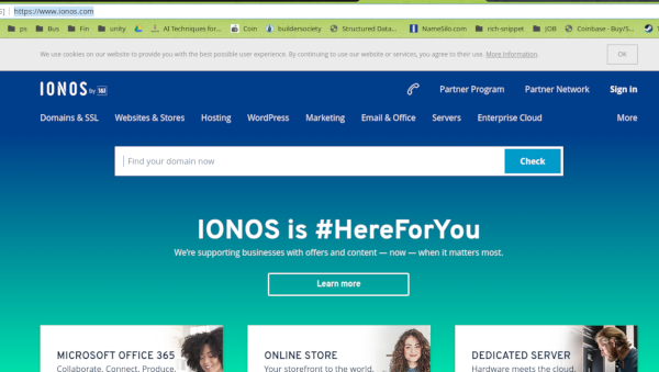 1&1 Ionos ( 1and1 ) official page screenshot