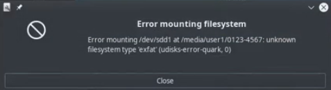 Error Mounting - Unknown Filesystem Type Exfat