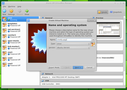 create VM name and operating system